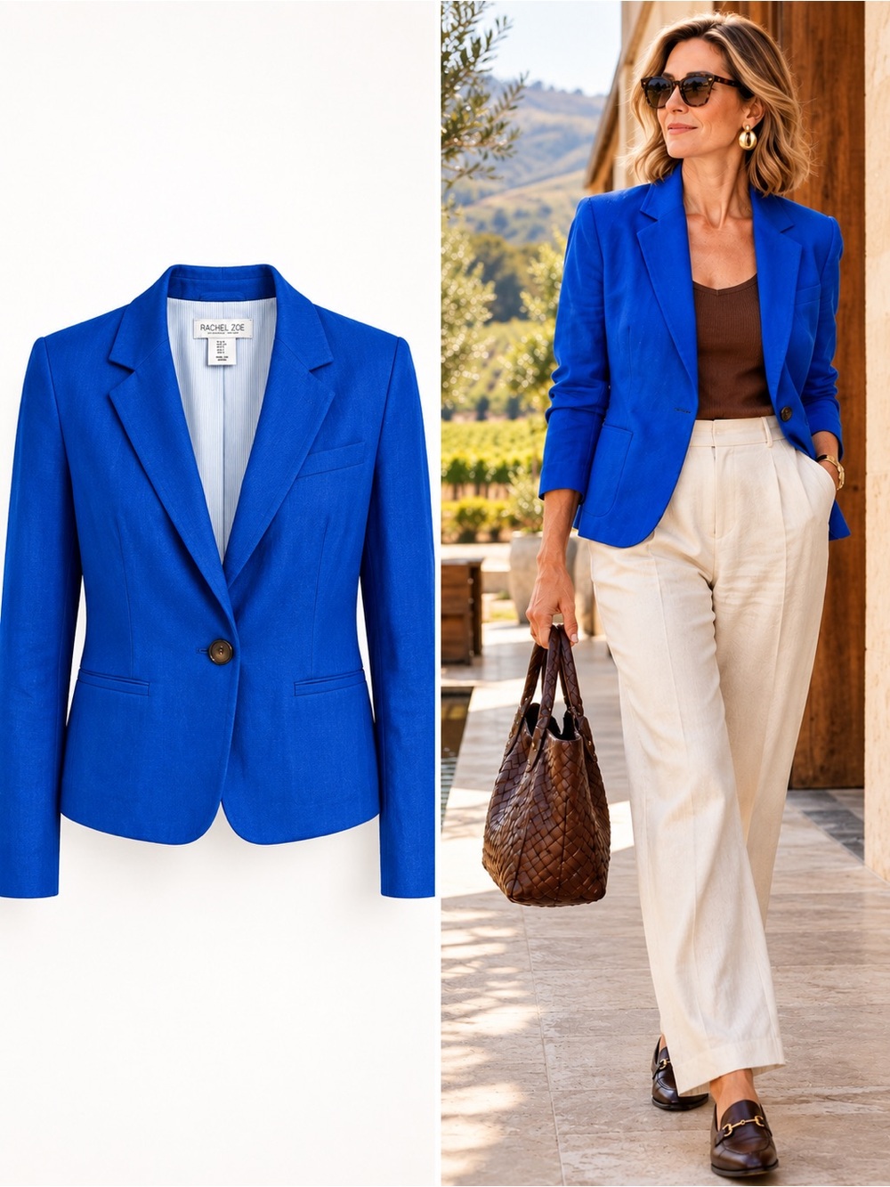 Rachel Zoe NWT Royal Blue Linen Blend Tailored Blazer Jacket Size Small